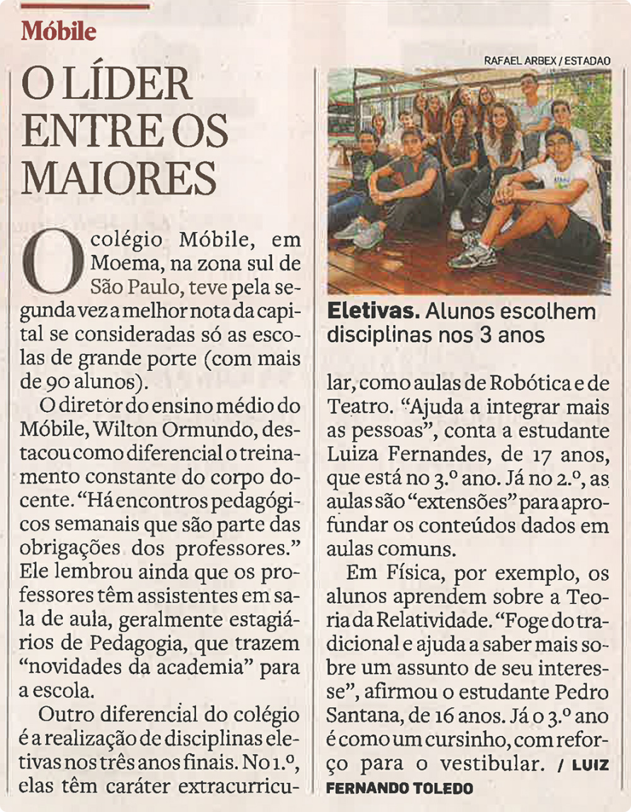 Móbile é o líder no Enem entre os maiores colégios do Brasil